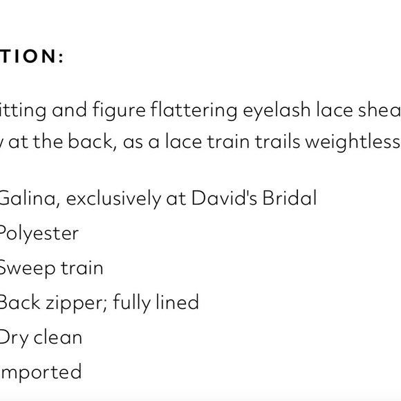 NWT Davids Bridal GALINA  ADD TO WISHLIST Low- Back Soft Lace Wedding Dress - Picture 8 of 8